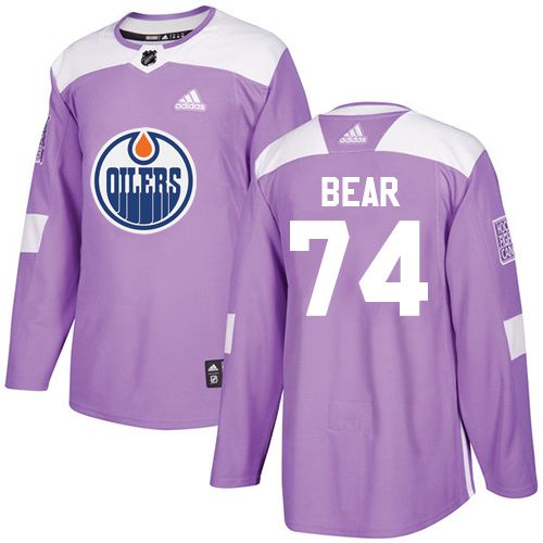 Adidas Edmonton Oilers 74 Ethan Bear Purple Authentic Fights Cancer Stitched Youth NHL Jersey